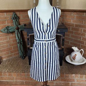 J. Crew Factory Blue and White Striped Jumper Dress Cotton and Linen Blend Sz 0